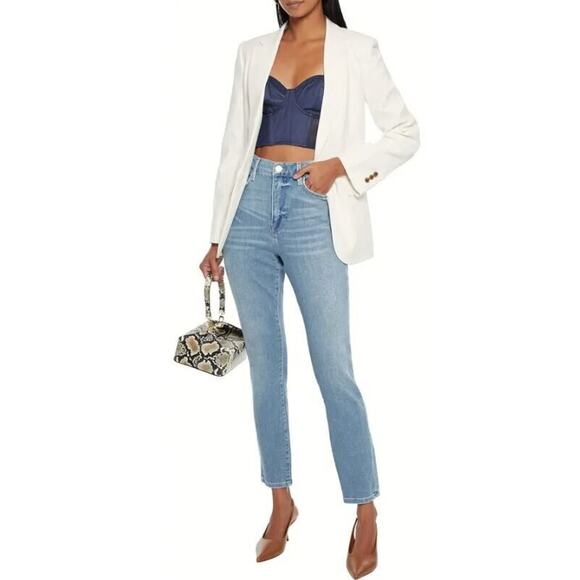 Frame‎ Boyfriend Textured Cotton Blend Blazer in Off White Small MSRP $589